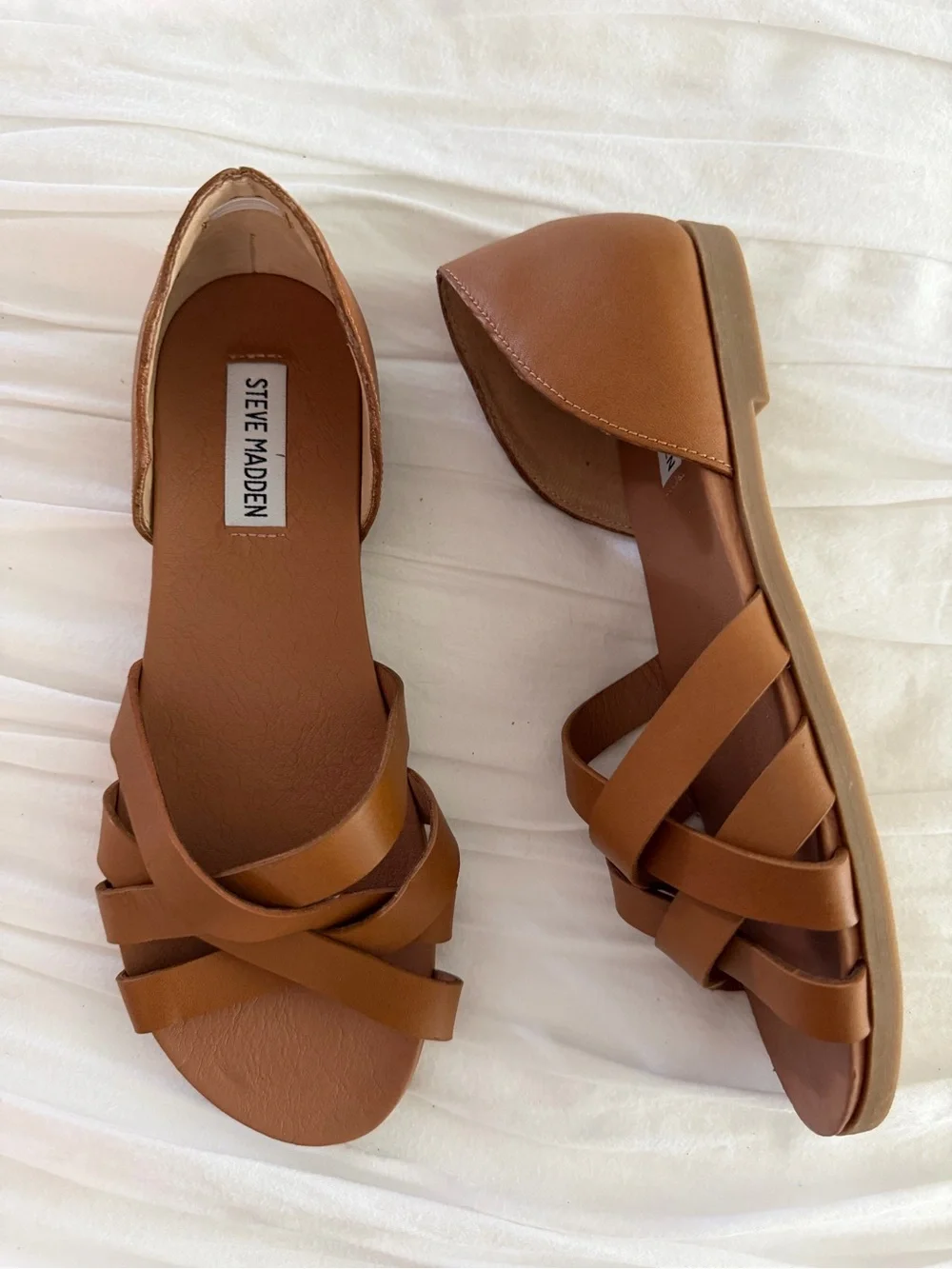 Steve Madden Tan Leather Strappy D’Orsay Flat Sandals Size 7